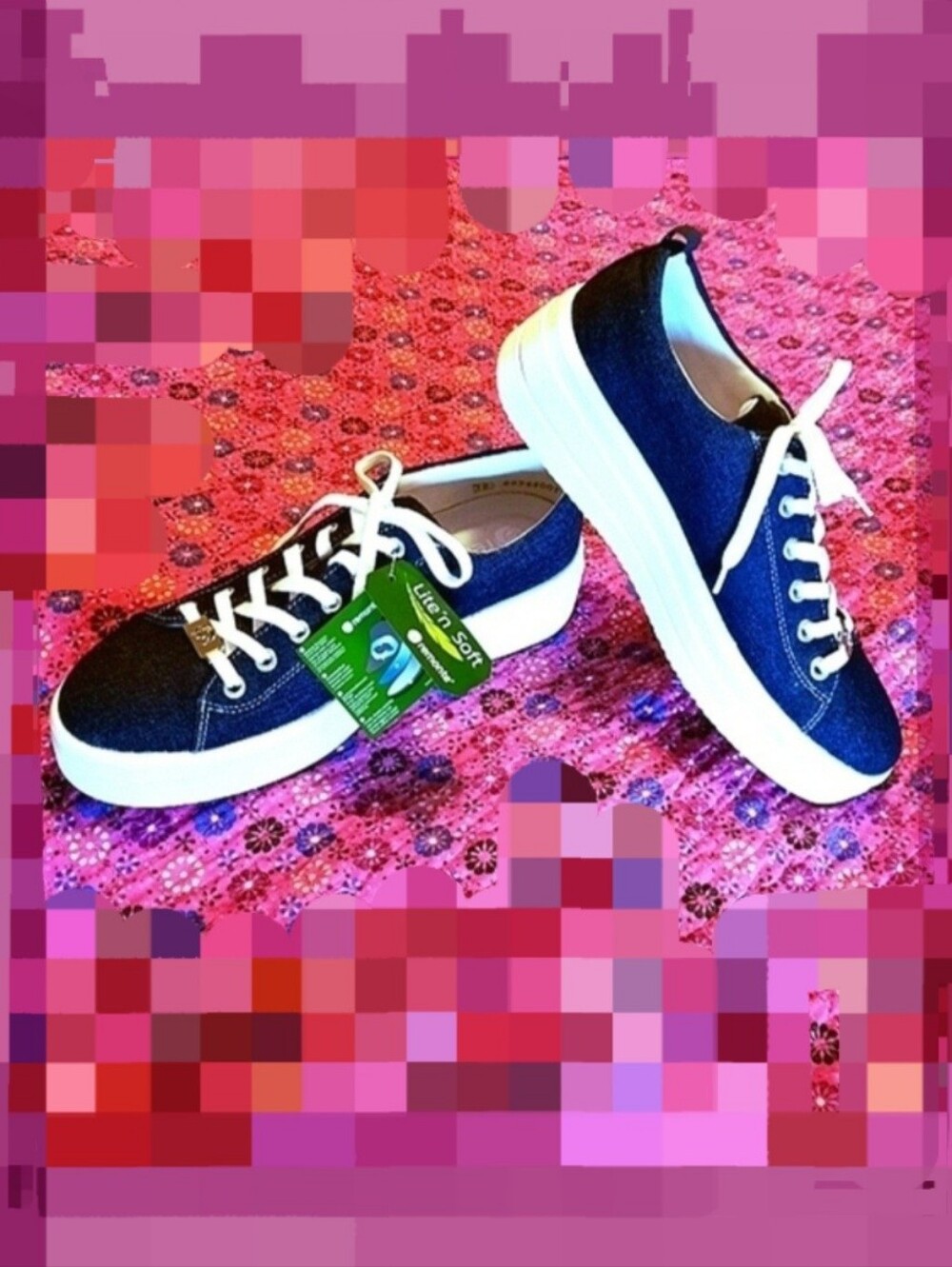 REMONTE Denim with White Platform Lace-Up Sneakers BNWT in Box